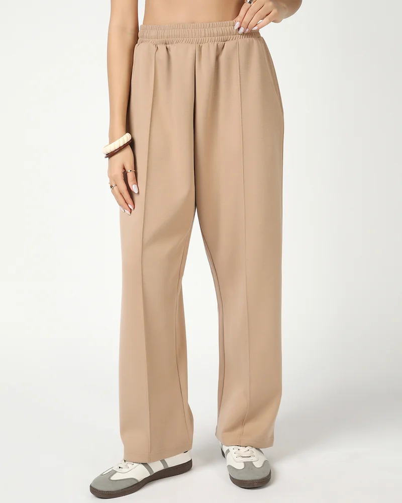 bewakoof Women's Ginger Root Brown Wide Leg Track Pants